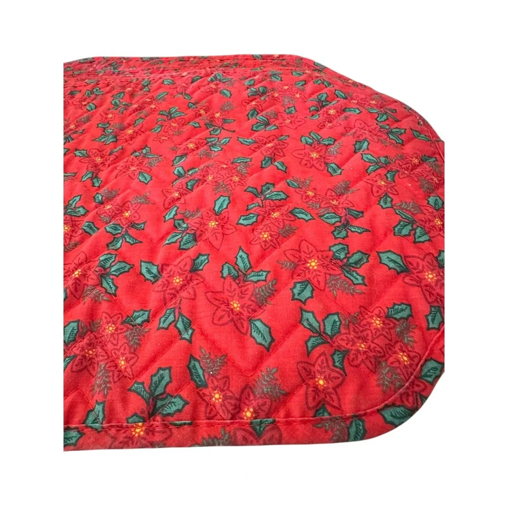 Set of 4‎ Quilted Poinsettia Christmas Placemats Red Green Holiday Table Decor